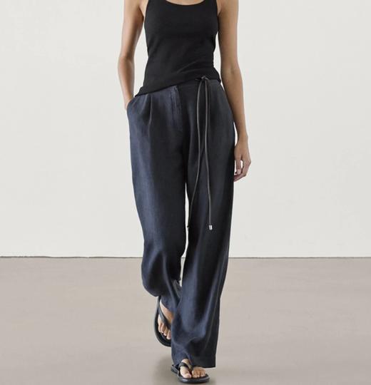 自留推荐！Row风藏青色亚麻裤   半松紧设计  休闲阔腿裤  夏日必备 商品图1