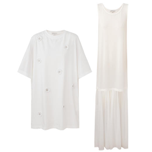 SELFWHO醋酯混纺梭织拼接连衣裙女2025夏季新款宽松两件套T恤裙子 商品图4