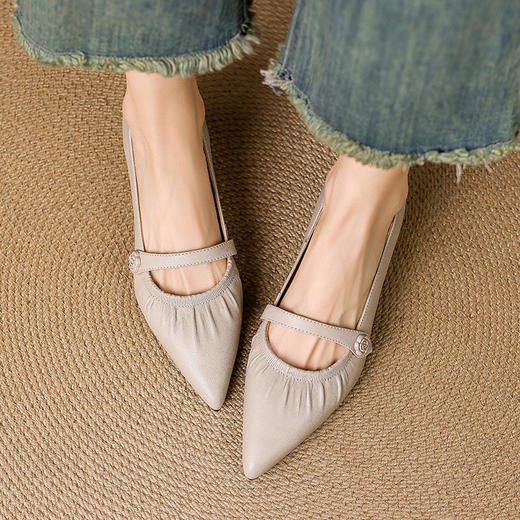 【预售5天】羊皮显瘦尖头坡跟鞋女夏秋真皮气质粗跟通勤单鞋DPJ&6050 商品图2