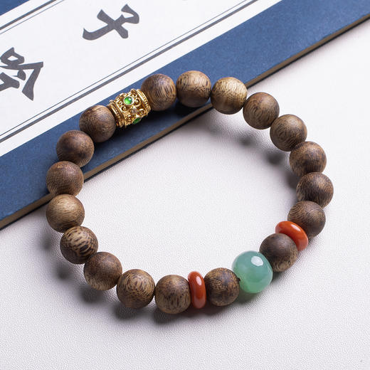 xy0320沉香+翡翠南红18K金手串 商品图4