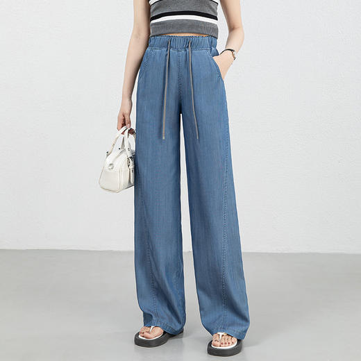 「高货rg」全新升级【铂金会员165/天猫219/差价54】(62900)洛诗琳气质高腰系带冰丝裤2025年夏季丝莱赛尔阔腿长裤 商品图1