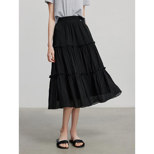 TOYOUTH初语拼接花边蛋糕裙女松紧A型中长款半身裙 商品图1