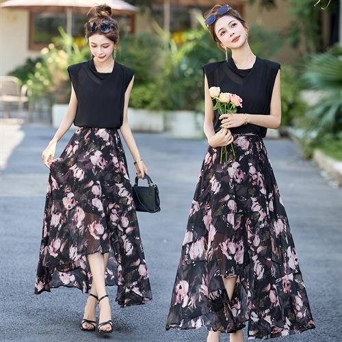 优雅领型凸显女人味收腰显瘦裙摆垂顺飘逸两件套SNX3157 商品图2