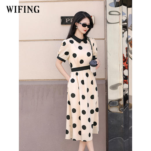 未风杏色泡泡袖连衣裙女夏装2025年夏季新款气质法式波点长款裙子 商品图2