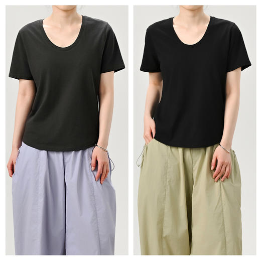 【正肩亚麻】U领弧形下摆显瘦百搭短袖T恤 商品图2