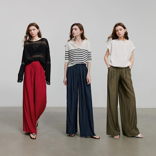 初语褶皱肌理山本裤女松紧腰宽松阔腿慵懒感休闲裤 商品图4
