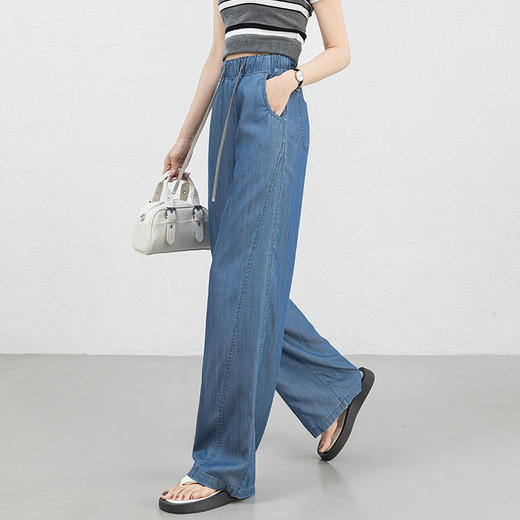 「高货rg」全新升级【铂金会员165/天猫219/差价54】(62900)洛诗琳气质高腰系带冰丝裤2025年夏季丝莱赛尔阔腿长裤 商品图2