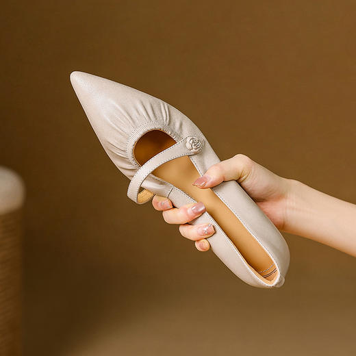 【预售5天】羊皮显瘦尖头坡跟鞋女夏秋真皮气质粗跟通勤单鞋DPJ&6050 商品图3