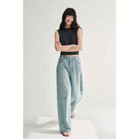 MAISON CECILE夏日浅蓝水洗显比例直筒梨形可穿牛仔长裤