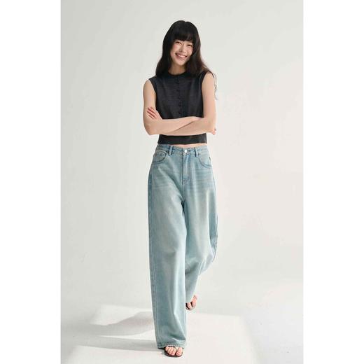 MAISON CECILE夏日浅蓝水洗显比例直筒梨形可穿牛仔长裤 商品图0