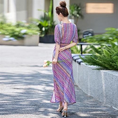 2025年夏季新款气质V领系带图片色其他甜美清新拼接圆领连衣裙MEIQIN5677 商品图3