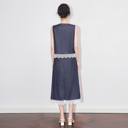 「高货wl」全新升级【铂金会员395/天猫529/差价134】(99002)洛诗琳复古蕾丝拼接马甲上衣时髦天丝亚麻牛仔半裙两件套 商品图1