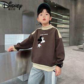 迪士尼儿童加绒卫衣一体绒男童打底衫冬季2023新款冬装大童保暖衣