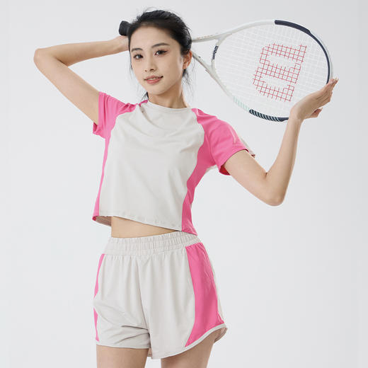 【路路精选】运动套装女瑜伽服透气速干高弹户外跑步休闲健身宽松瑜伽健身短袖短裤 商品图0