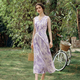 OLrain欧芮儿2025夏季新款紫色浪漫法式印花设计连衣裙女