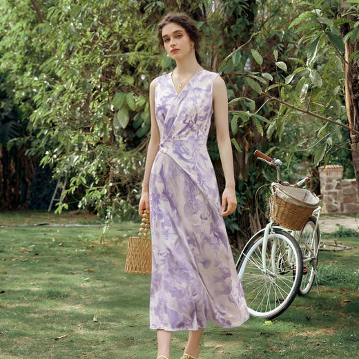 OLrain欧芮儿2025夏季新款紫色浪漫法式印花设计连衣裙女 商品图0