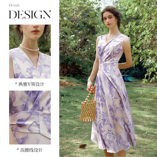 OLrain欧芮儿2025夏季新款紫色浪漫法式印花设计连衣裙女 商品图1