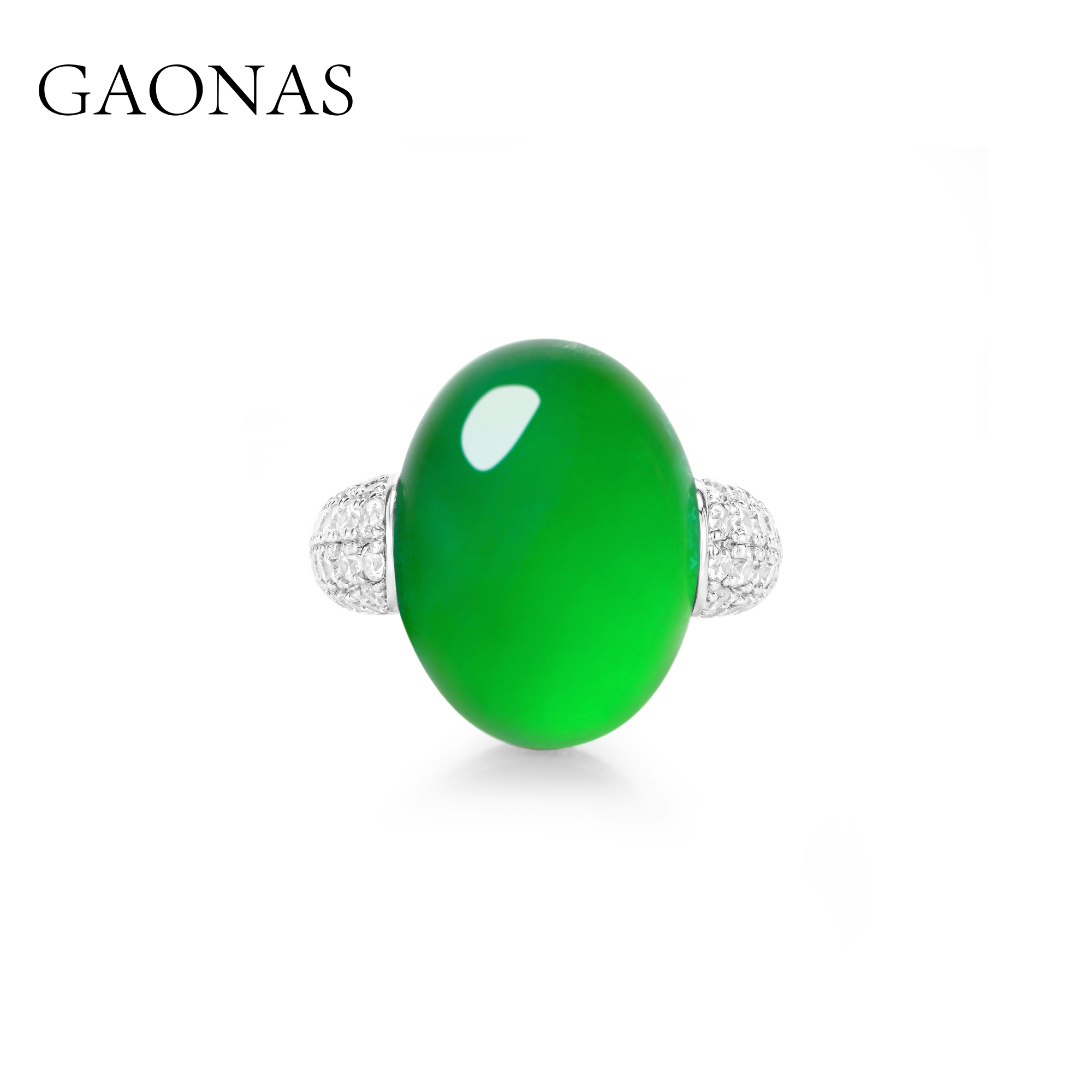 GAONAS  贵气清丽经典蛋形绿戒指11473JG