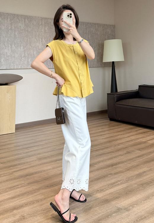 重工新晋花边激光镂空绣花天丝亚麻9分直筒裤夏季薄牛仔裤 商品图4