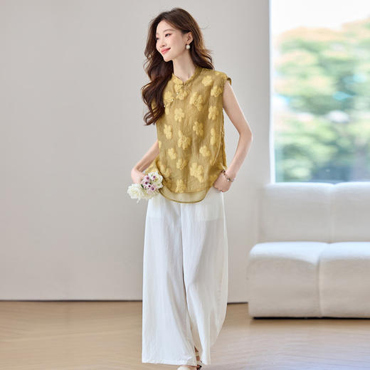 新中式民族风无袖刺绣，盘扣上衣阔腿裤两件套装HR-JYJ2579 商品图1