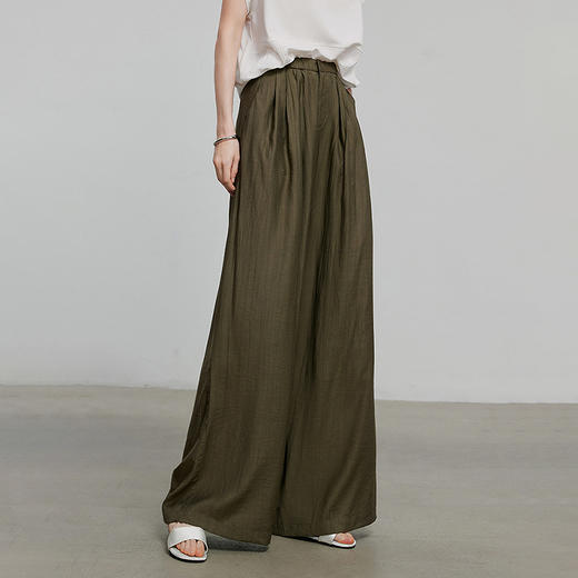 初语褶皱肌理山本裤女松紧腰宽松阔腿慵懒感休闲裤 商品图2