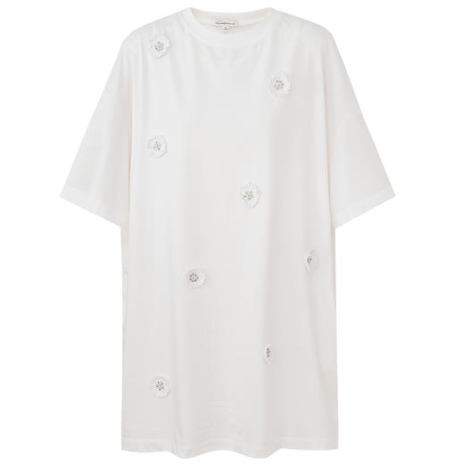 SELFWHO新疆精梳棉钩花钉珠连衣裙女2025夏新款宽松落肩两穿T恤裙 商品图4