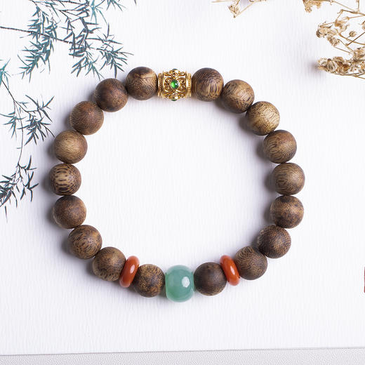 xy0320沉香+翡翠南红18K金手串 商品图0