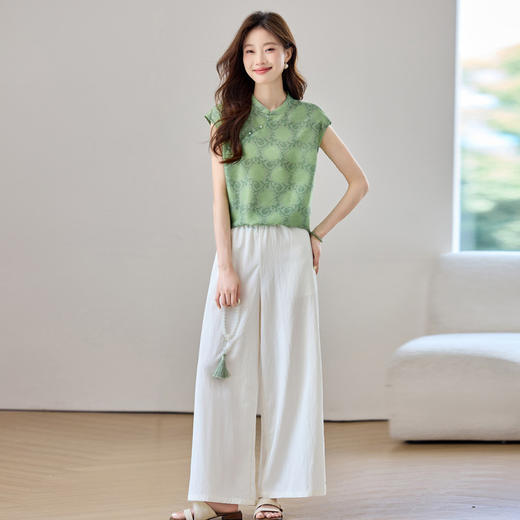 新中式民族风无袖刺绣，盘扣上衣阔腿裤两件套装HR-JYJ2579 商品图2