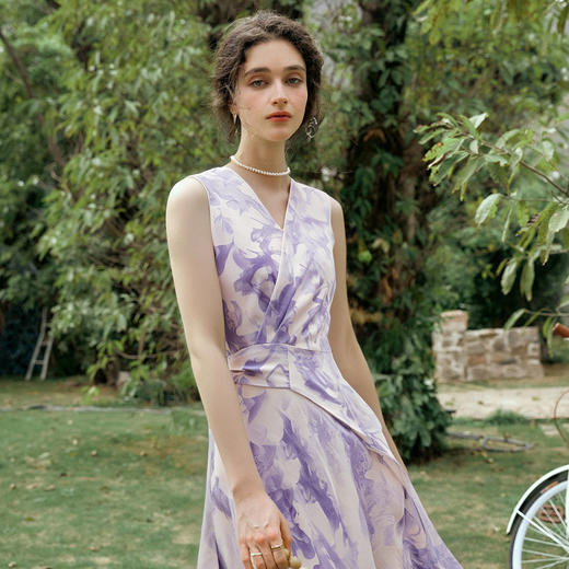 OLrain欧芮儿2025夏季新款紫色浪漫法式印花设计连衣裙女 商品图2