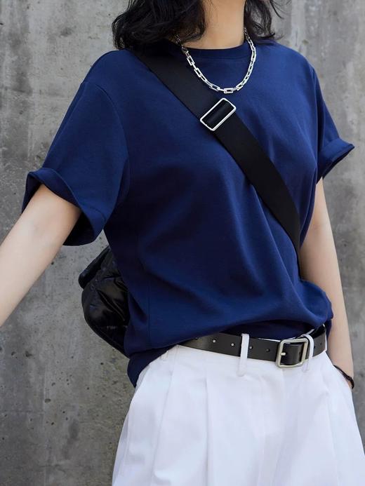 定染抗脏显白显瘦暮色净版基础蓝T恤 商品图1