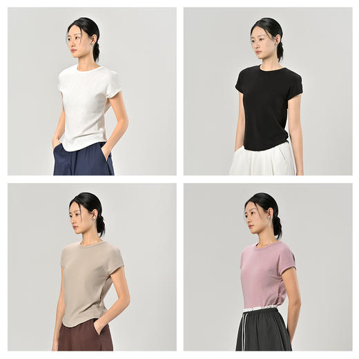 【连肩袖】弧形下摆圆领小飞袖纯色简约T恤女 商品图2