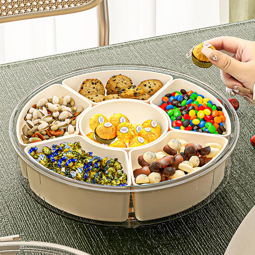 带提手六分格旋转水果盘密封防潮干果盘便携式家用圆形带盖零食盒 商品图3