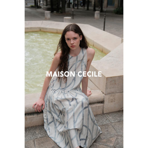 MAISON CECILE设计师花纹桑蚕丝设计感不规则树枝线条背心连衣裙 商品图1
