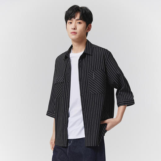 GXG男装25夏季经典条纹舒适百搭通勤休闲男式翻领短袖衬衫K&C 商品图4