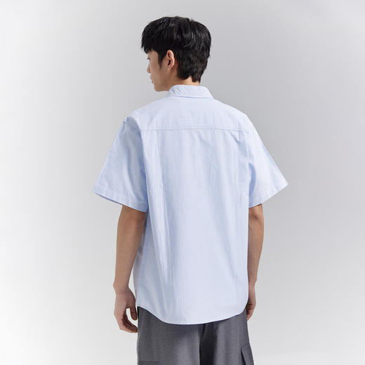 GXG男装【条纹撞色】25夏季翻领贴袋通勤纯棉休闲男式短袖衬衫K&C 商品图6