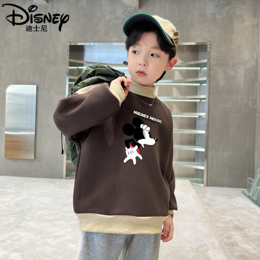 迪士尼儿童加绒卫衣一体绒男童打底衫冬季2023新款冬装大童保暖衣 商品图2