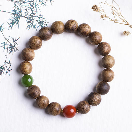 XY0323沉香+南红碧玉手串 商品图0