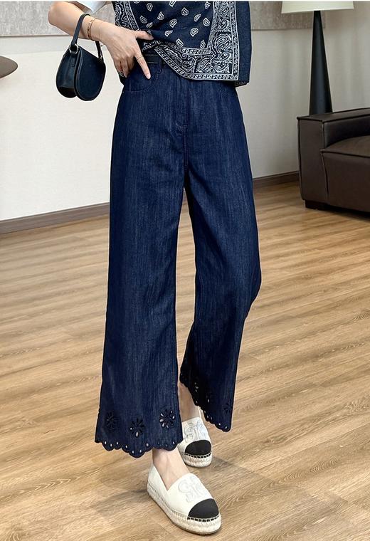 重工新晋花边激光镂空绣花天丝亚麻9分直筒裤夏季薄牛仔裤 商品图7