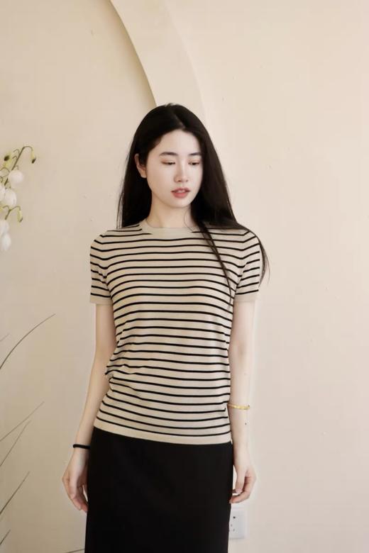 628-2渠道货 smax 超细高支绵羊毛 不一样的条纹针织短袖 温润细腻干爽 奢侈体感 商品图0