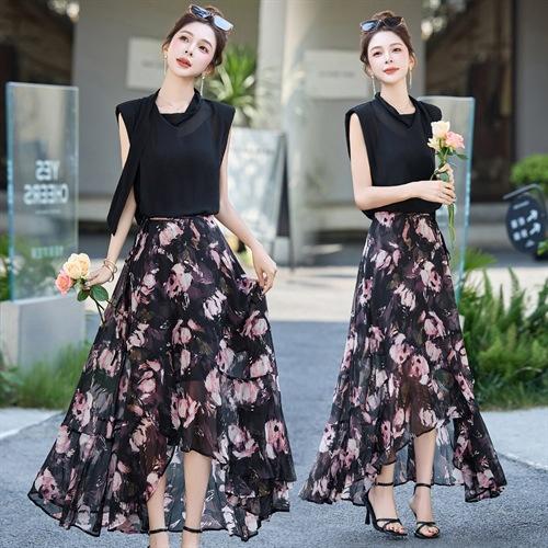 优雅领型凸显女人味收腰显瘦裙摆垂顺飘逸两件套SNX3157 商品图0