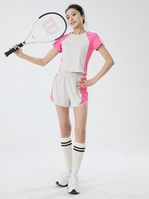 【路路精选】运动套装女瑜伽服透气速干高弹户外跑步休闲健身宽松瑜伽健身短袖短裤 商品图5