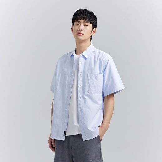 GXG男装【条纹撞色】25夏季翻领贴袋通勤纯棉休闲男式短袖衬衫K&C 商品图5