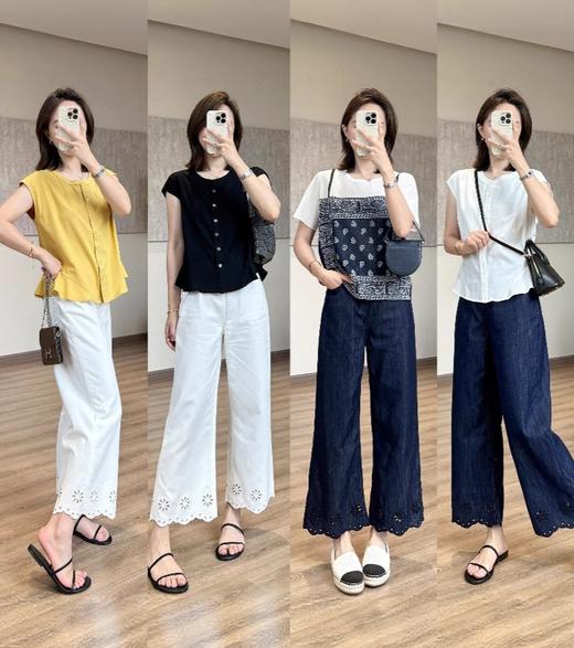 重工新晋花边激光镂空绣花天丝亚麻9分直筒裤夏季薄牛仔裤 商品图0