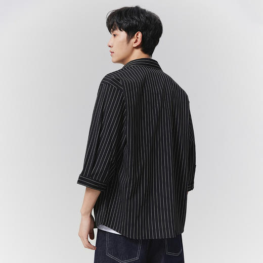 GXG男装25夏季经典条纹舒适百搭通勤休闲男式翻领短袖衬衫K&C 商品图7