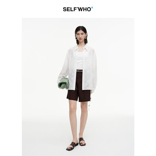 SELFWHO绿绒蒿系列纯棉白色绣花衬衫女2025秋季新款宽松透气上衣 商品图3