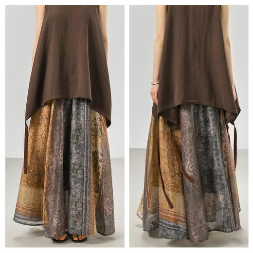 【莱赛尔﹢麻】不规则拼接净腰内衬长款天丝A字裙 商品图2