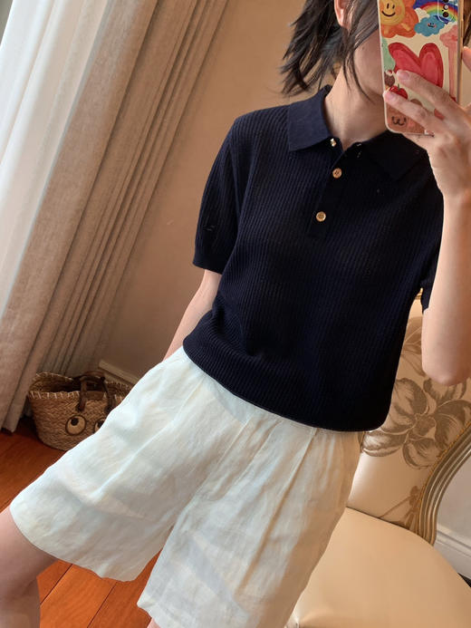 628-1 亲戚工厂 一手渠道货 LP镂空针织系列 翻领短袖 针织开衫 商品图6