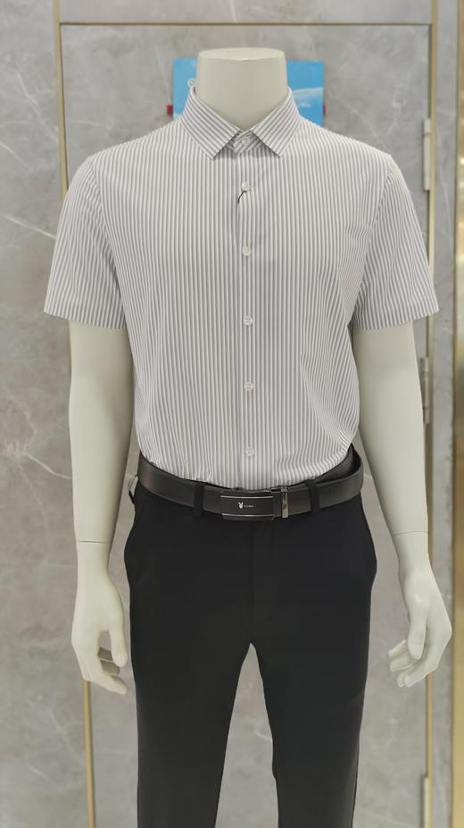 花花公子男装条纹商务短袖衬衫 商品图0