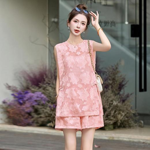 2025新款夏新中式时尚百搭气质名媛国风盘扣无袖上衣短裤两件套BBL5037 商品图0