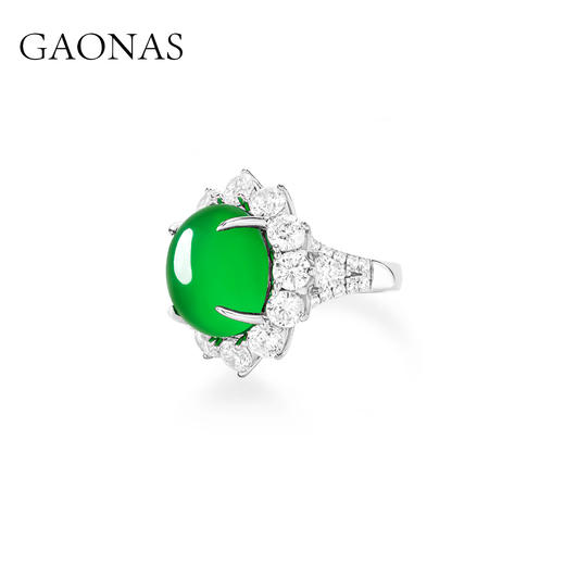GAONAS 925银合成锆石戒指 贵气经典百花设计绿蛋戒指11476JG 商品图2